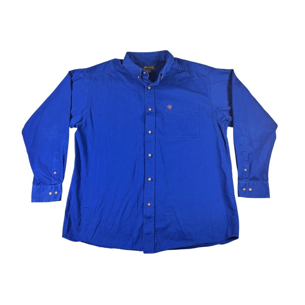 Ariat Mens XL Blue Long Sleeve Button Down Western Work Shirt Cotton Twill